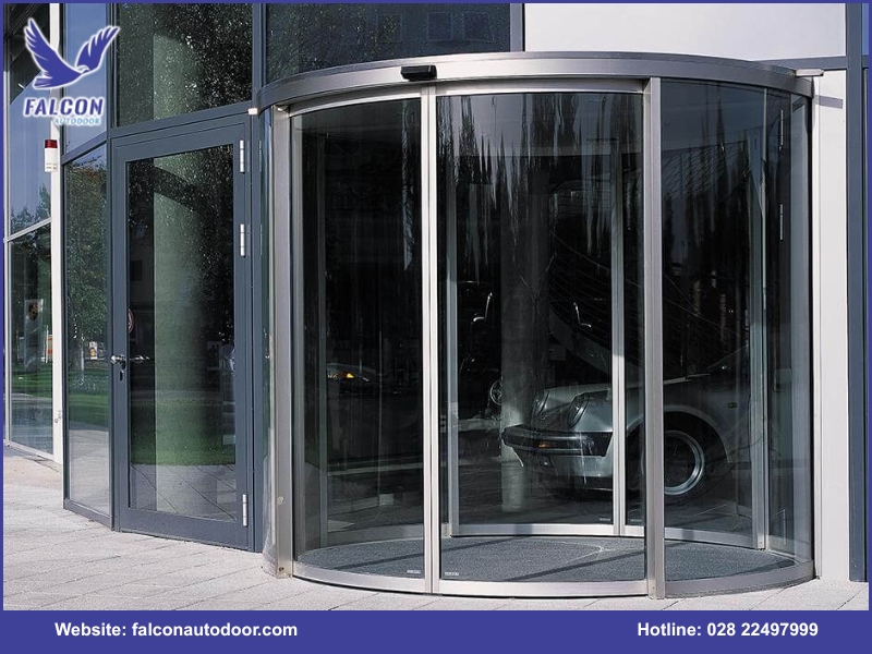What is the Falcon automatic curved sliding door?